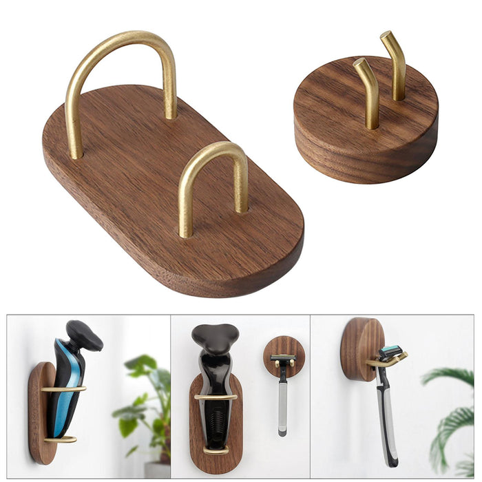 Wood Wall Mounted Razor Holder Shaver Stand Hanging Rack Tool for Men Travel A