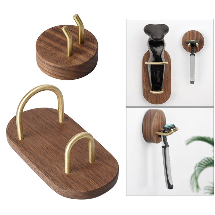 Wood Wall Mounted Razor Holder Shaver Stand Hanging Rack Tool for Men Travel A