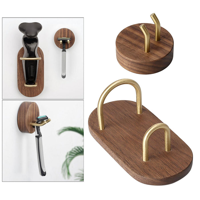 Wood Wall Mounted Razor Holder Shaver Stand Hanging Rack Tool for Men Travel A