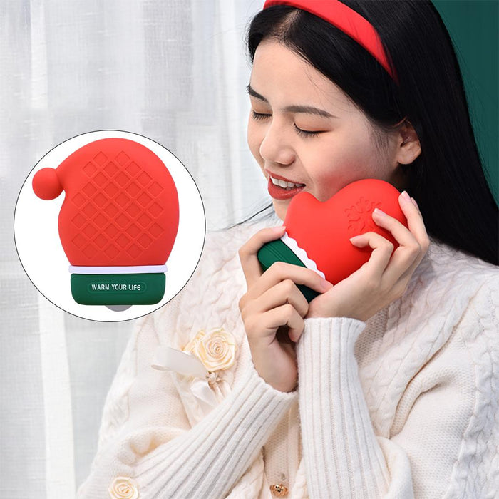 Crofta Christmas Microwave Heating Silicone Hot Water Bottle Bag Red Hat