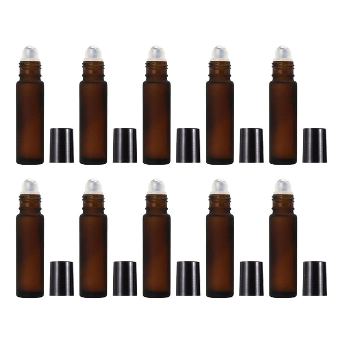 10Pcs Roll On Bottle 10ml Thin Roller Small Vial Aromatherapy  Brown Matte