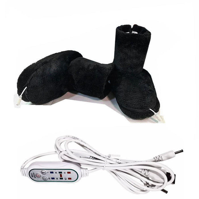 USB Heated Shoes Washable Comfortable Plush Office Gift Slipper Black