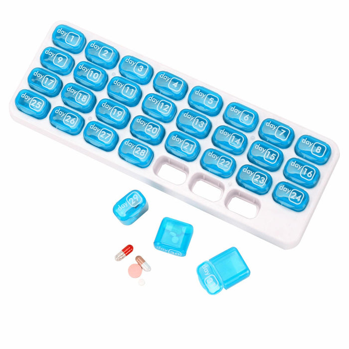 31-Grids Pill Box Monthly 31 Days 31 Compartments for Travel Capsule Elders Blue