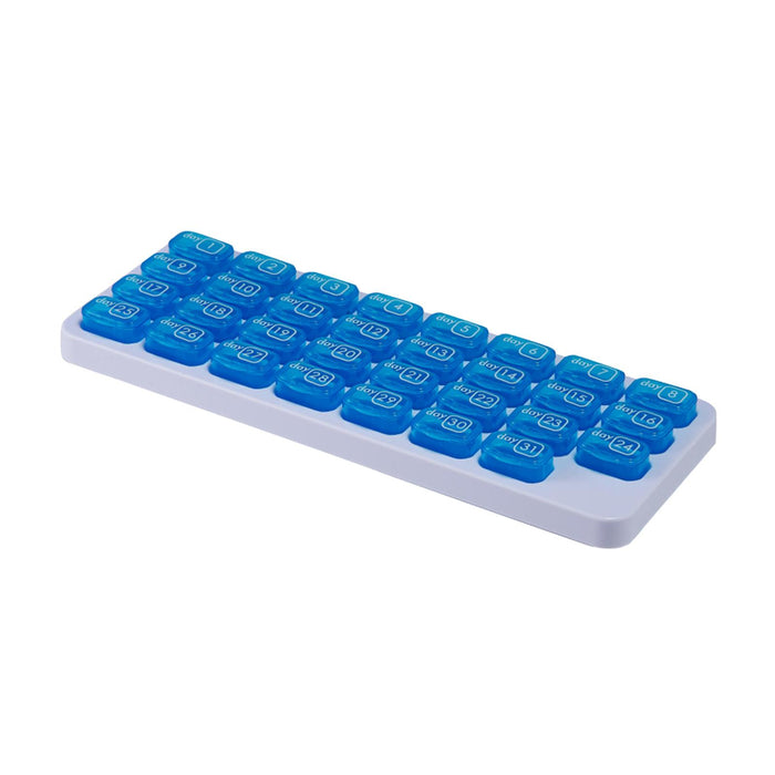 31-Grids Pill Box Monthly 31 Days 31 Compartments for Travel Capsule Elders Blue