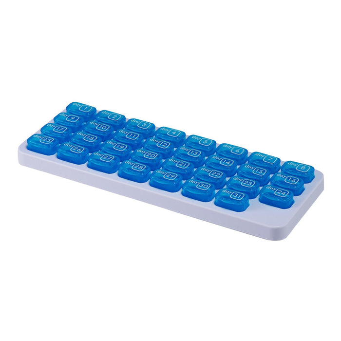 31-Grids Pill Box Monthly 31 Days 31 Compartments for Travel Capsule Elders Blue