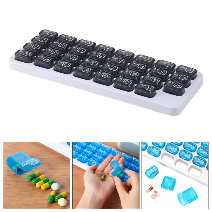 31-Grids Pill Box Monthly 31 Days 31 Compartments for Travel Capsule Elders Grey