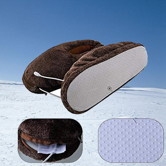 USB Heating Shoes Removable Cold Relief Thickened Low 5V for Christmas brown