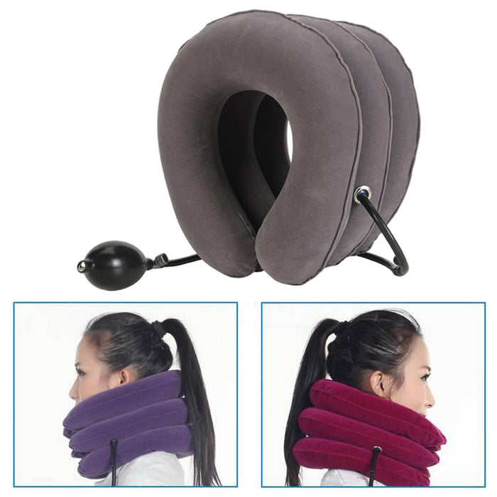 3-Layer Neck Stretcher Inflatable for Pain Relieving Women Men Home Grey