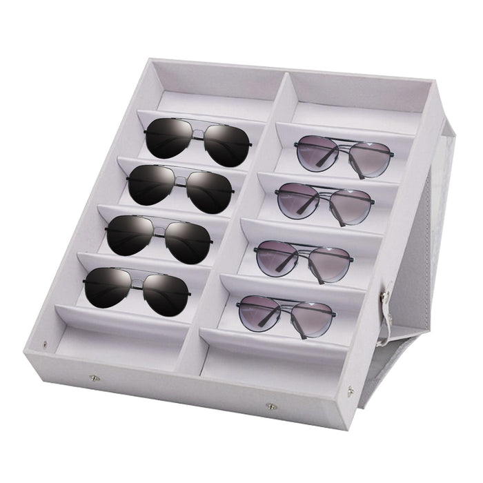 12 Grids Sunglasses Storage Box Foldable with Stand Function Stand  white