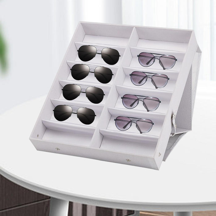 12 Grids Sunglasses Storage Box Foldable with Stand Function Stand  white