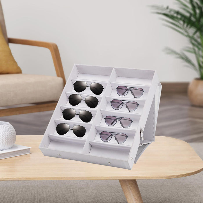 12 Grids Sunglasses Storage Box Foldable with Stand Function Stand  white