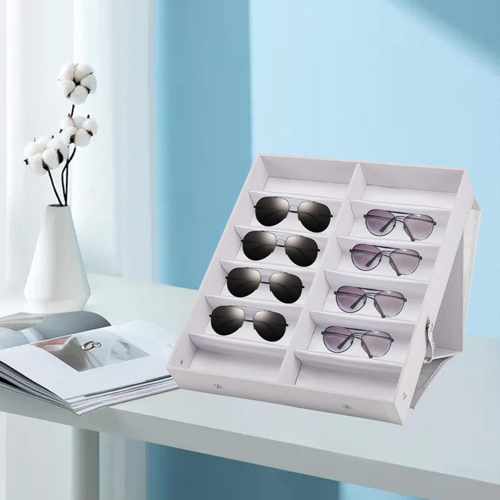 12 Grids Sunglasses Storage Box Foldable with Stand Function Stand  white