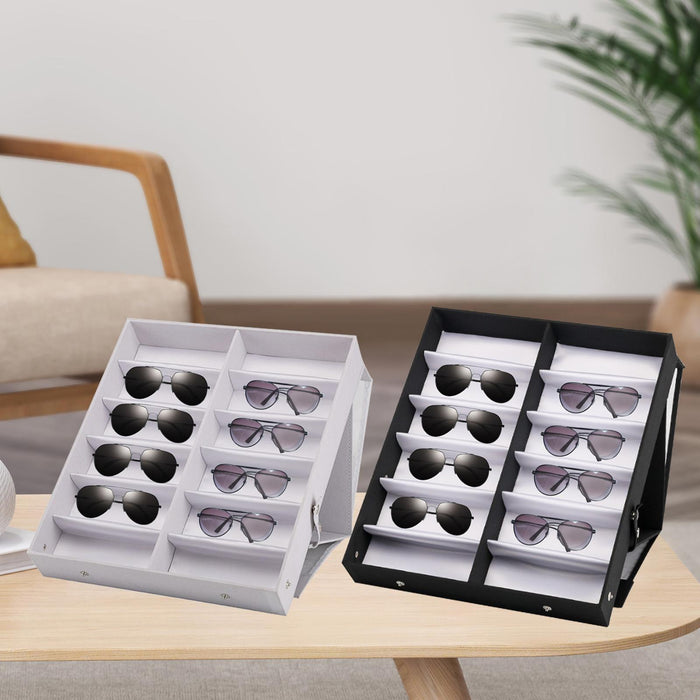 12 Grids Sunglasses Storage Box Foldable with Stand Function Stand  white