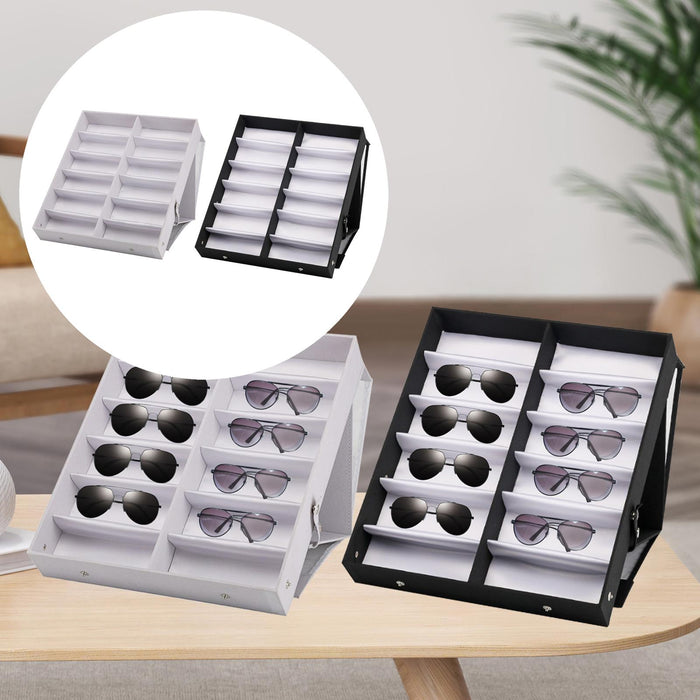 12 Grids Sunglasses Storage Box Foldable with Stand Function Stand  white