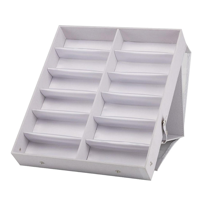 12 Grids Sunglasses Storage Box Foldable with Stand Function Stand  white