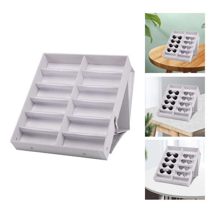 12 Grids Sunglasses Storage Box Foldable with Stand Function Stand  white