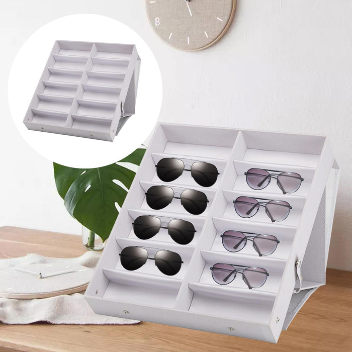 12 Grids Sunglasses Storage Box Foldable with Stand Function Stand  white