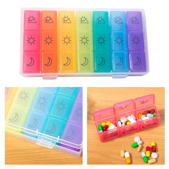 Weekly Pill Organizer Compact Reminder Box for Capsule Travel Elders Kids