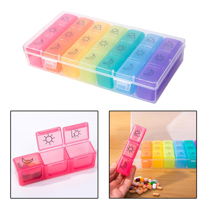 Weekly Pill Organizer Compact Reminder Box for Capsule Travel Elders Kids