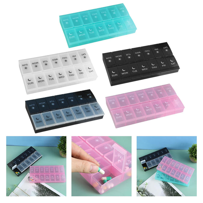 14 Compartment Pill Organizer 7 Days Pocket Case Portable for Travel Camping Blue