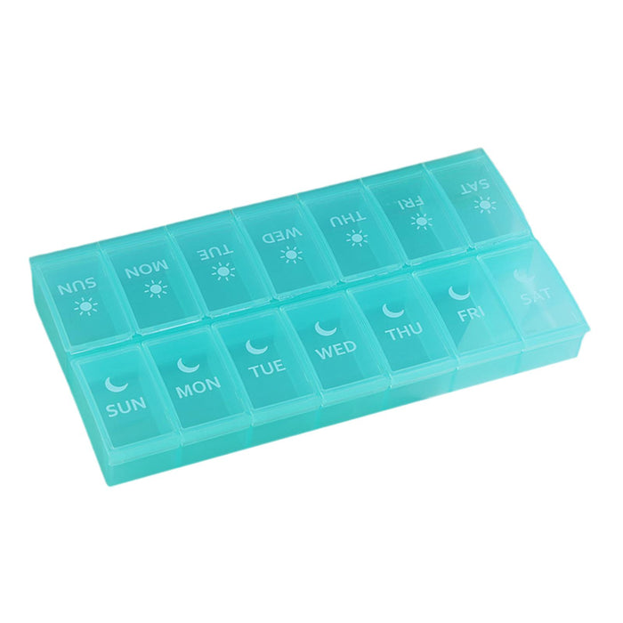 14 Compartment Pill Organizer 7 Days Pocket Case Portable for Travel Camping Blue