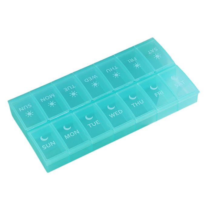 14 Compartment Pill Organizer 7 Days Pocket Case Portable for Travel Camping Blue