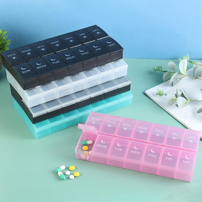 14 Compartment Pill Organizer 7 Days Pocket Case Portable for Travel Camping White