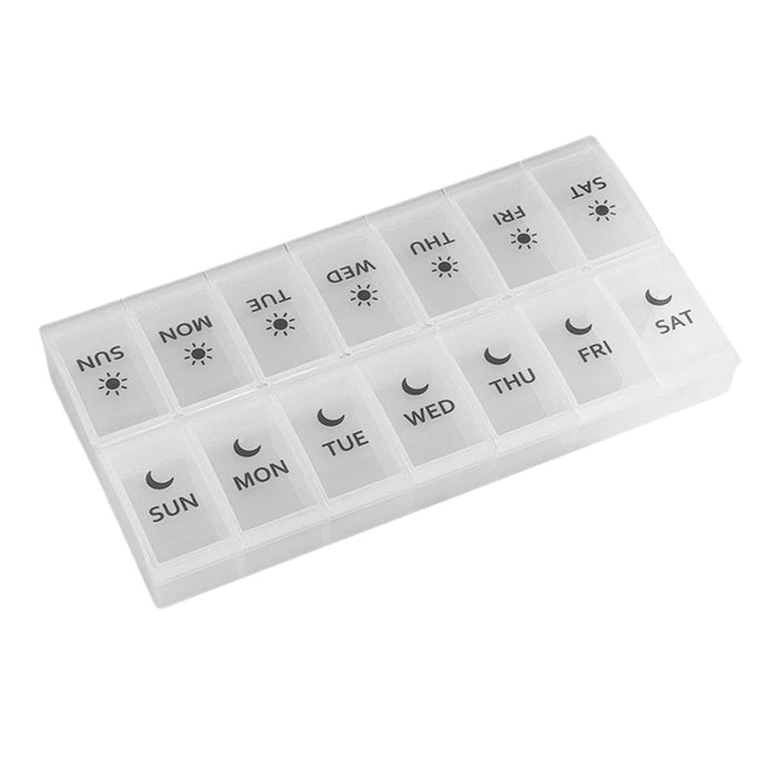 14 Compartment Pill Organizer 7 Days Pocket Case Portable for Travel Camping White