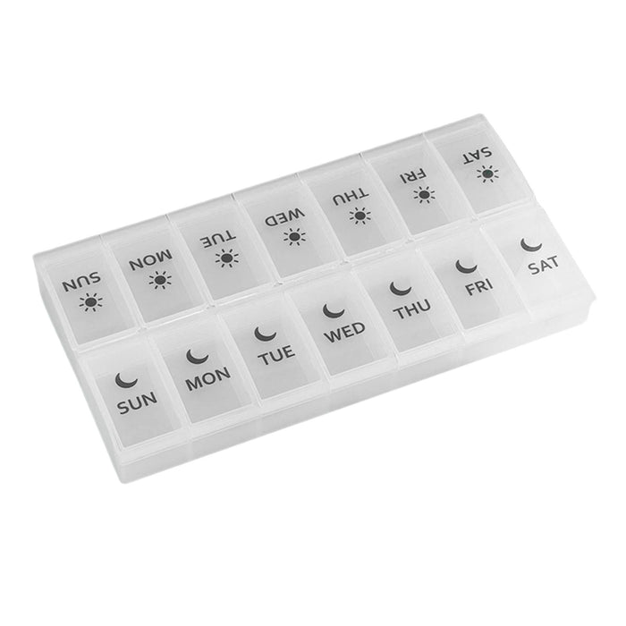 14 Compartment Pill Organizer 7 Days Pocket Case Portable for Travel Camping White