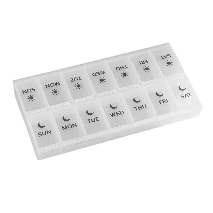 14 Compartment Pill Organizer 7 Days Pocket Case Portable for Travel Camping White