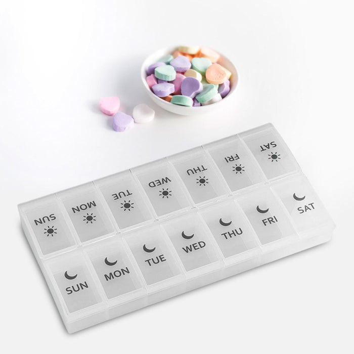 14 Compartment Pill Organizer 7 Days Pocket Case Portable for Travel Camping White