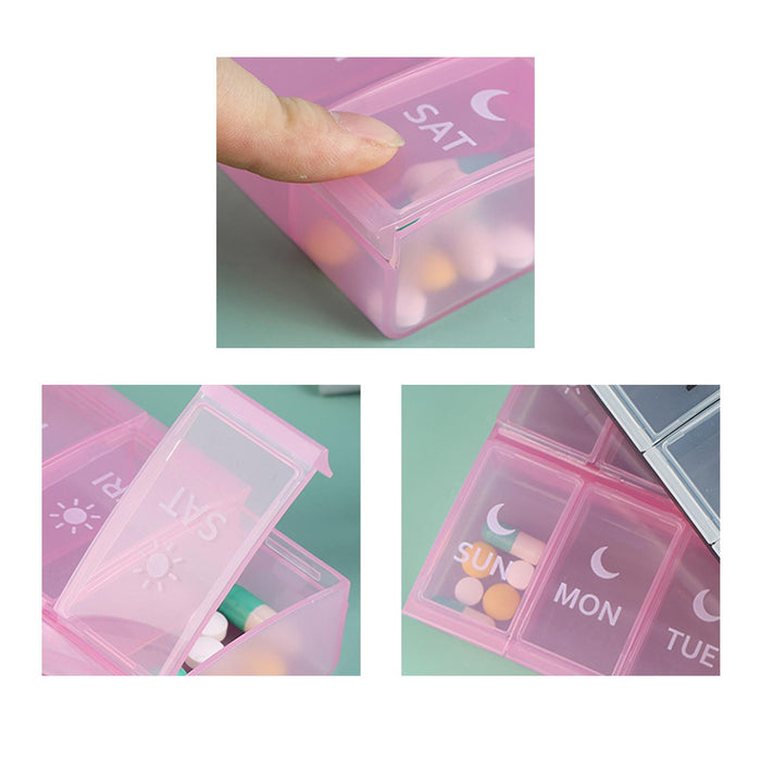 14 Compartment Pill Organizer 7 Days Pocket Case Portable for Travel Camping Pink