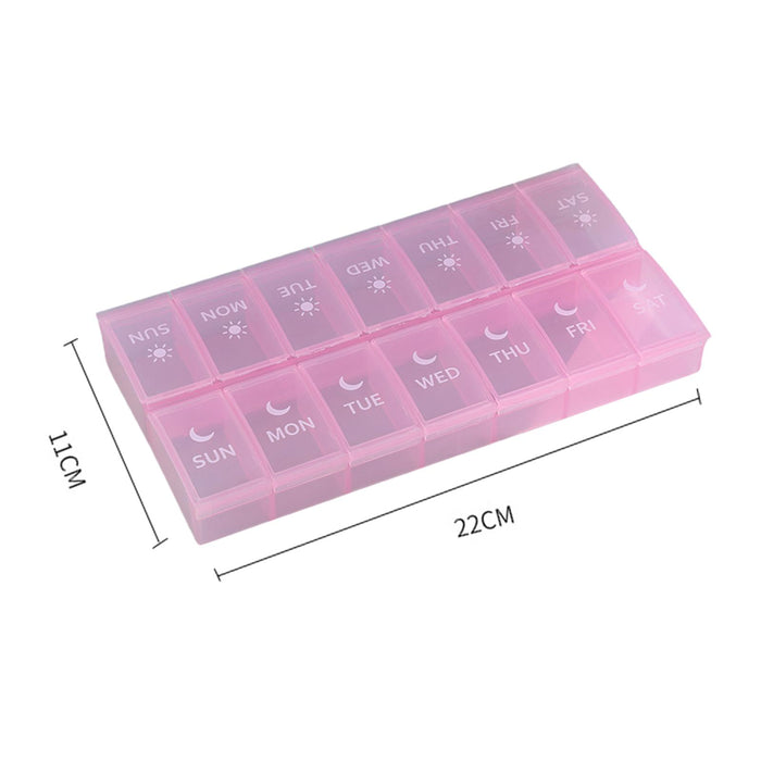 14 Compartment Pill Organizer 7 Days Pocket Case Portable for Travel Camping Pink