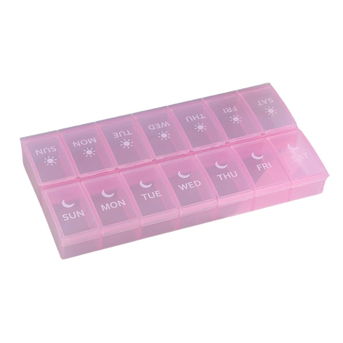 14 Compartment Pill Organizer 7 Days Pocket Case Portable for Travel Camping Pink