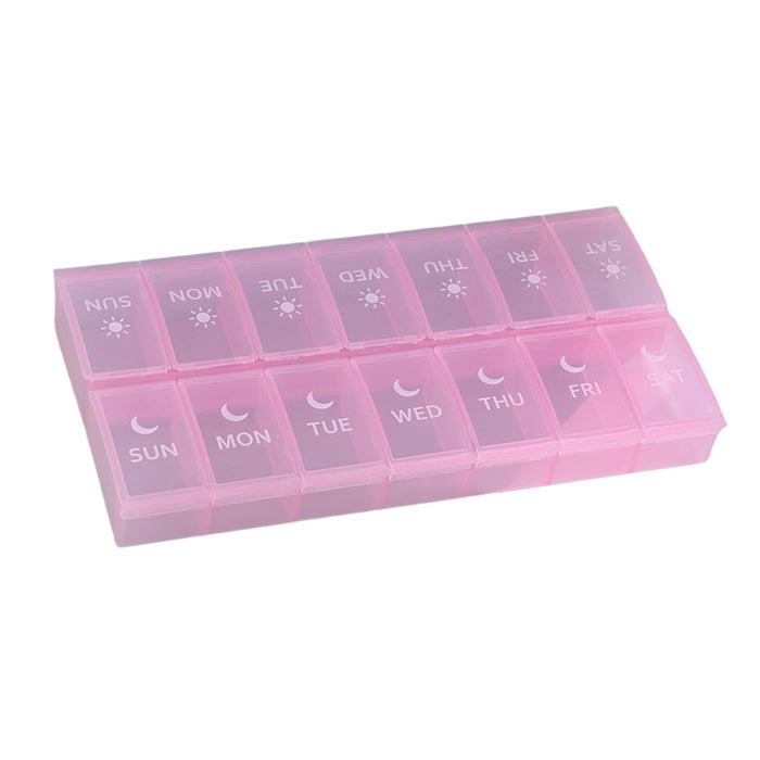 14 Compartment Pill Organizer 7 Days Pocket Case Portable for Travel Camping Pink