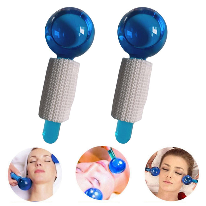 2Pcs Ice Globe Anti-Aging Face and Eye Skin Treatment Cooling Facial Roller Blue