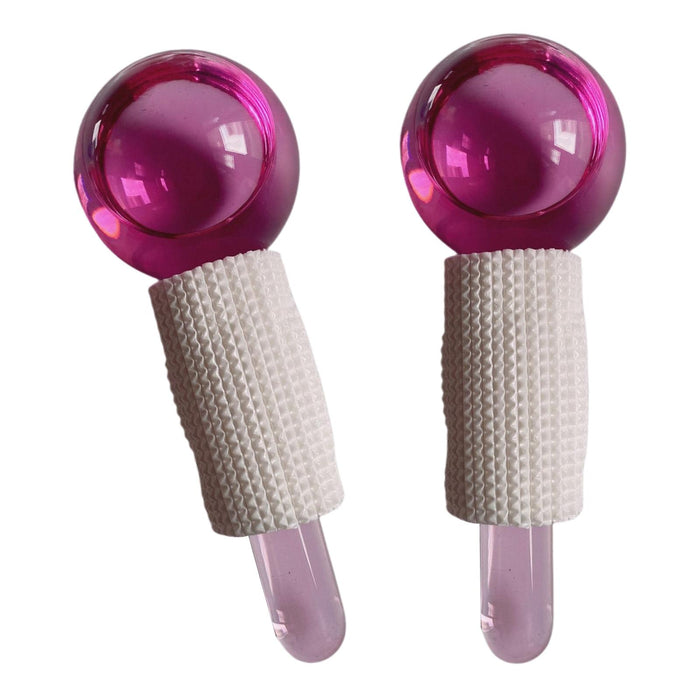 2Pcs Ice Globe Anti-Aging Face and Eye Skin Treatment Cooling Facial Roller Pink