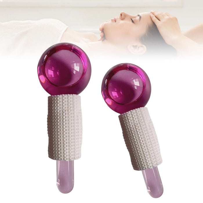 2Pcs Ice Globe Anti-Aging Face and Eye Skin Treatment Cooling Facial Roller Pink