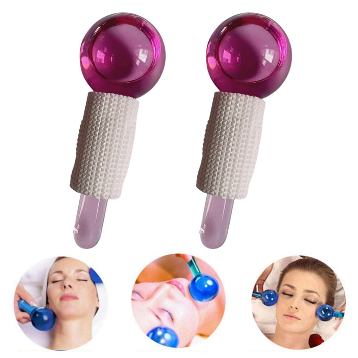 2Pcs Ice Globe Anti-Aging Face and Eye Skin Treatment Cooling Facial Roller Pink