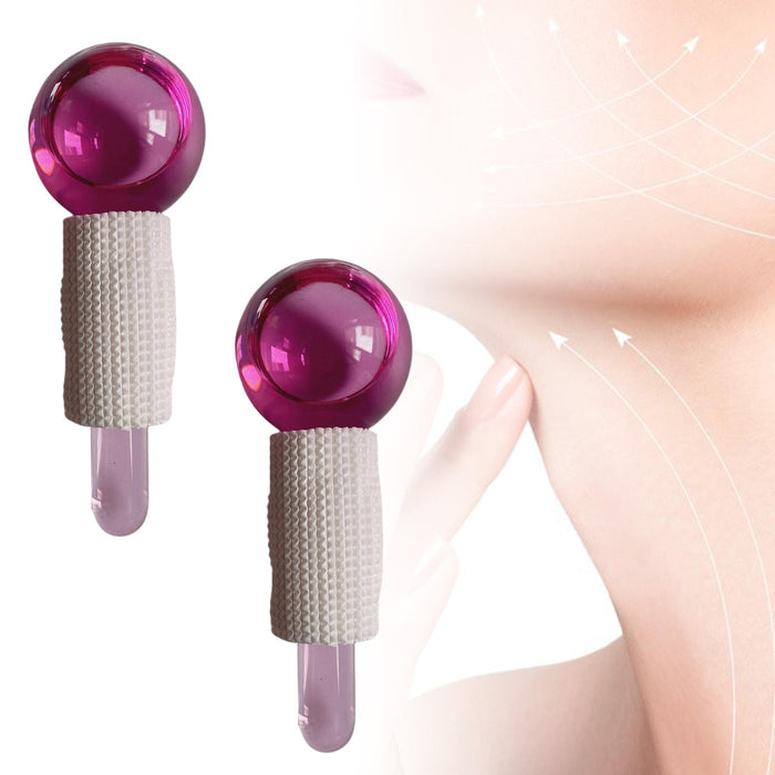 2Pcs Ice Globe Anti-Aging Face and Eye Skin Treatment Cooling Facial Roller Pink