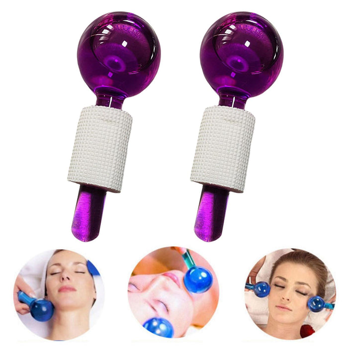 2Pcs Ice Globe Anti-Aging Face and Eye Skin Treatment Cooling Facial Roller Purple