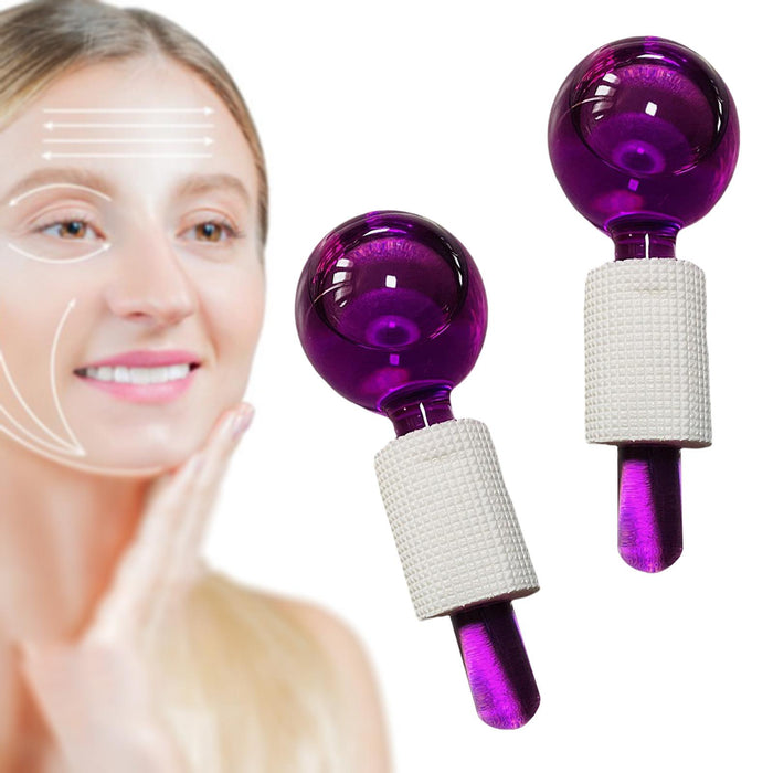 2Pcs Ice Globe Anti-Aging Face and Eye Skin Treatment Cooling Facial Roller Purple