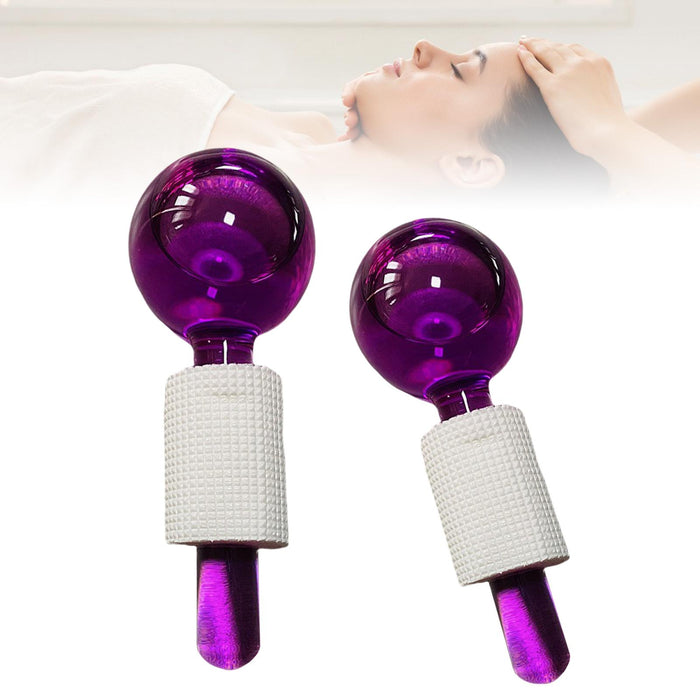 2Pcs Ice Globe Anti-Aging Face and Eye Skin Treatment Cooling Facial Roller Purple