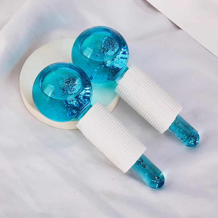 2Pcs Ice Globe Anti-Aging Face and Eye Skin Treatment Cooling Facial Roller Twinkle Blue