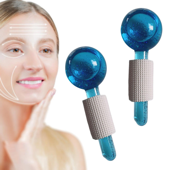 2Pcs Ice Globe Anti-Aging Face and Eye Skin Treatment Cooling Facial Roller Twinkle Blue