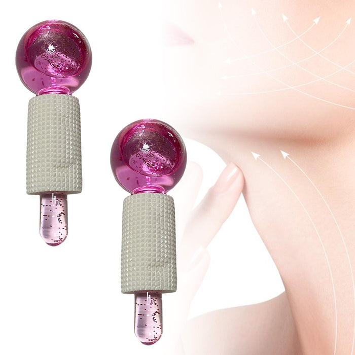 2Pcs Ice Globe Anti-Aging Face and Eye Skin Treatment Cooling Facial Roller Twinkle Pink