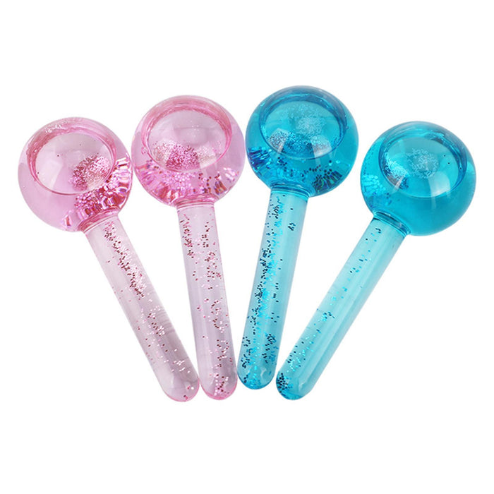 2Pcs Ice Globe Anti-Aging Face and Eye Skin Treatment Cooling Facial Roller Twinkle Pink