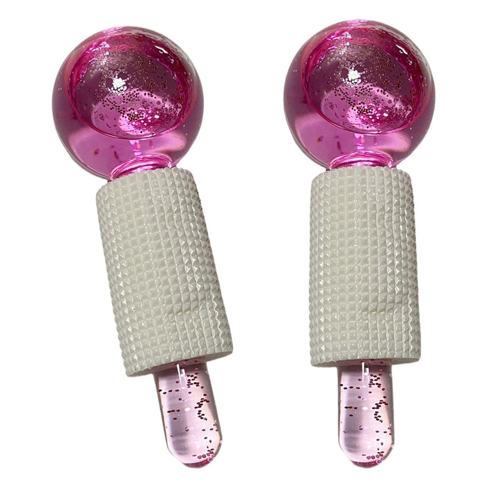 2Pcs Ice Globe Anti-Aging Face and Eye Skin Treatment Cooling Facial Roller Twinkle Pink