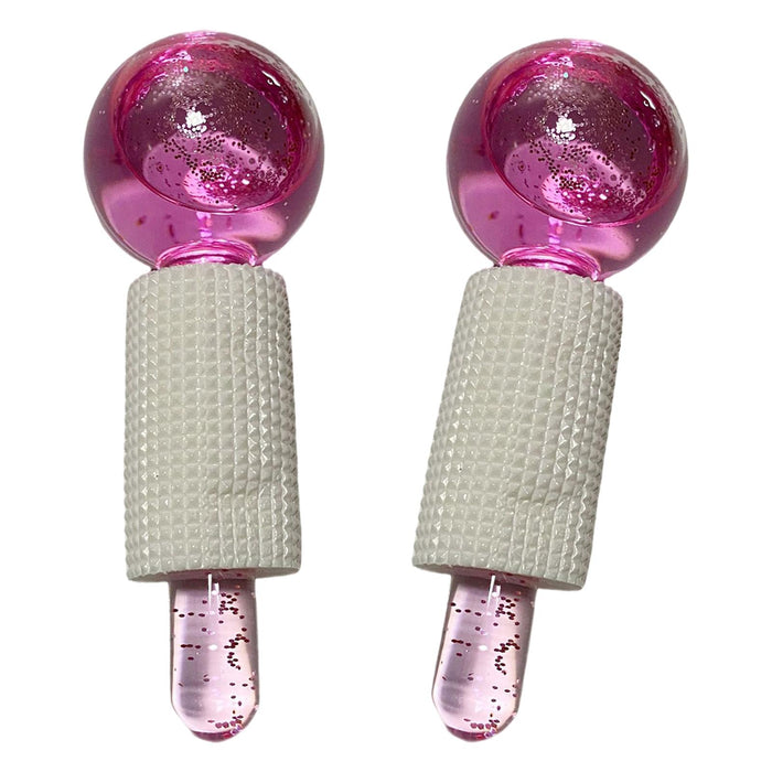 2Pcs Ice Globe Anti-Aging Face and Eye Skin Treatment Cooling Facial Roller Twinkle Pink