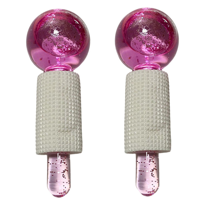 2Pcs Ice Globe Anti-Aging Face and Eye Skin Treatment Cooling Facial Roller Twinkle Pink